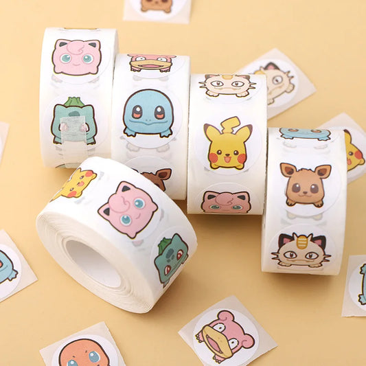 500pcs Roll Cartoon Pokemon Stickers Kawaii Anime Pikachu Charizard Round Seal Diy Laptop Decals Stikers Reward Toy Gift