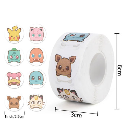 500pcs Roll Cartoon Pokemon Stickers Kawaii Anime Pikachu Charizard Round Seal Diy Laptop Decals Stikers Reward Toy Gift