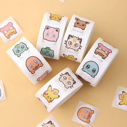 500pcs Roll Cartoon Pokemon Stickers Kawaii Anime Pikachu Charizard Round Seal Diy Laptop Decals Stikers Reward Toy Gift