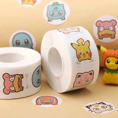 500pcs Roll Cartoon Pokemon Stickers Kawaii Anime Pikachu Charizard Round Seal Diy Laptop Decals Stikers Reward Toy Gift