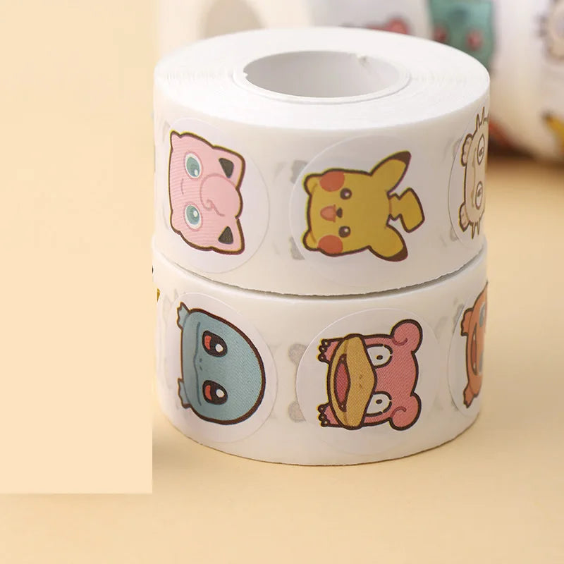 500pcs Roll Cartoon Pokemon Stickers Kawaii Anime Pikachu Charizard Round Seal Diy Laptop Decals Stikers Reward Toy Gift